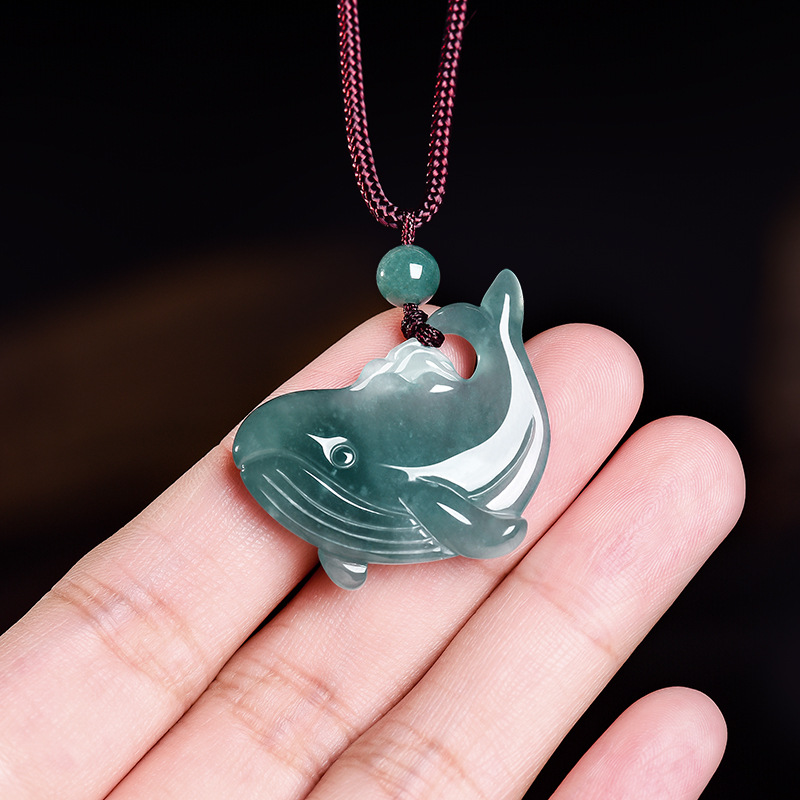 Women Accessories Products - Natural Burmese Jadeite Whale Pendant Necklace