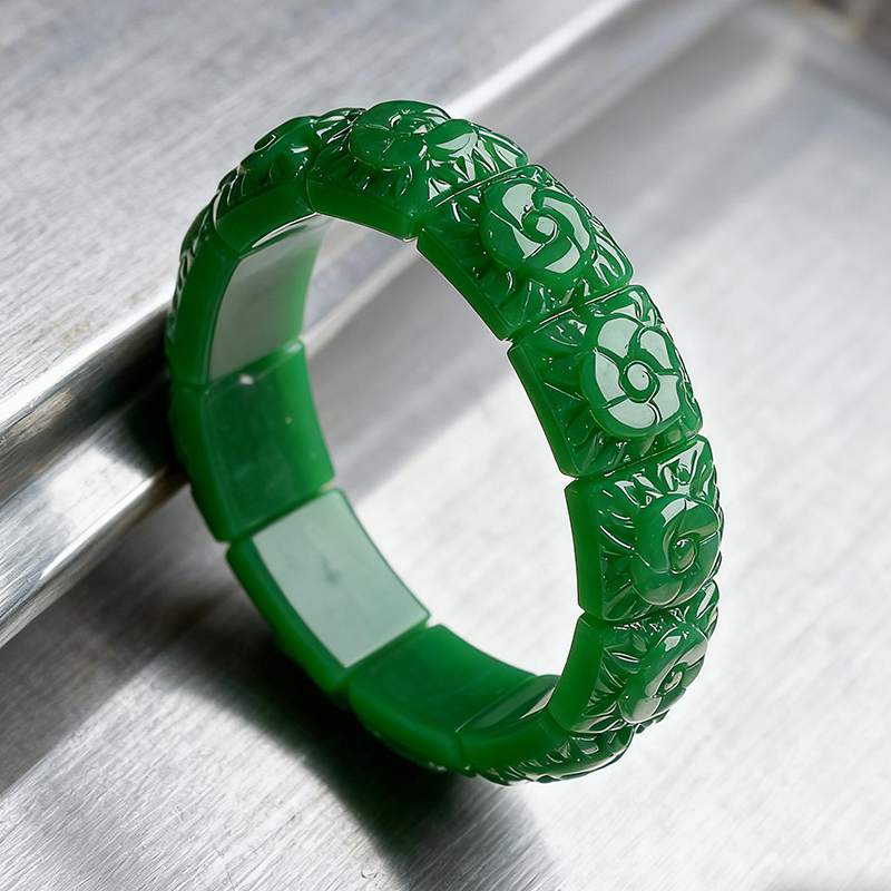 Women Accessories Products - Real Jade Flower Bracelet Bangle Designer