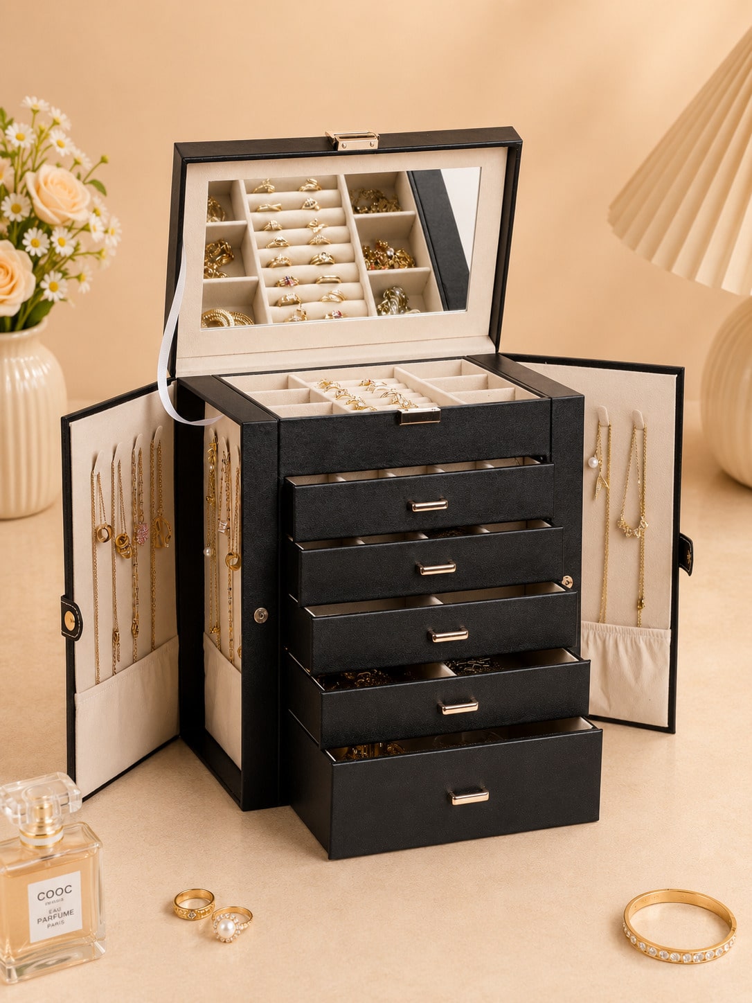 1PC Large 6-Layer PU Leather J - Women Accessories Drawer ulasan dan harga